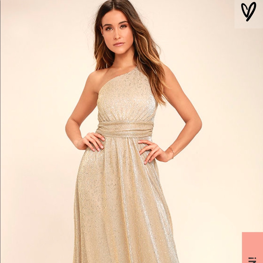Lulus Luminous Grace Gold One-Shoulder Maxi Dress